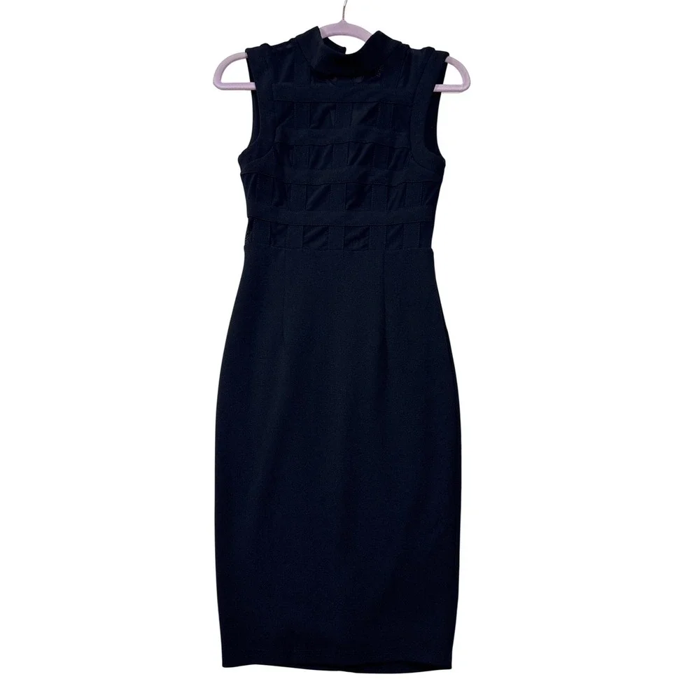 Fashion Nova Black Mesh Cage Mock Neck Sleeveless Midi Bodycon Dress Small
